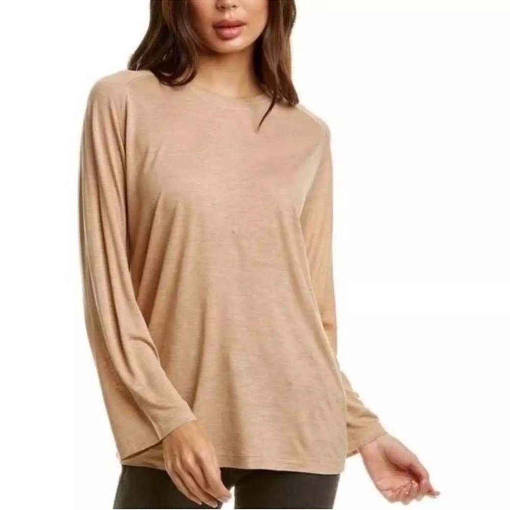 VINCE Raglan Viscose Long Sleeve Tee Shirt Top in Heather Oatmeal Size XS
